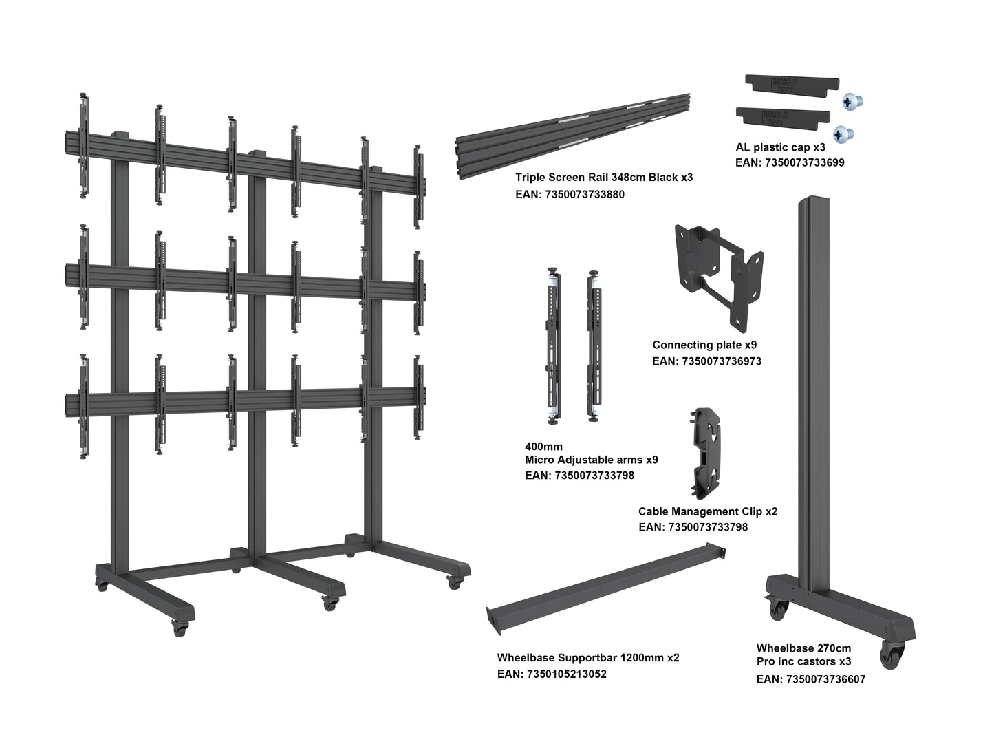 Multibrackets M Pro Series Video Wall Stand 3x3 43-65" Black