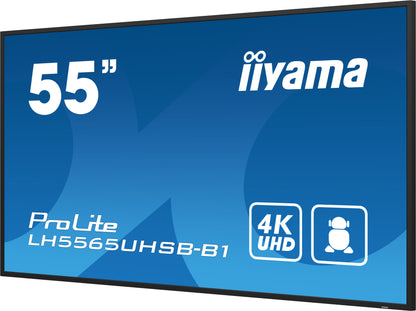 iiyama LH5565UHSB-B1 Signage Display Kiosk design 138.7 cm (54.6") LED Wi-Fi 800 cd/m² 4K Ultra HD Black Built-in processor Android 11 24/7