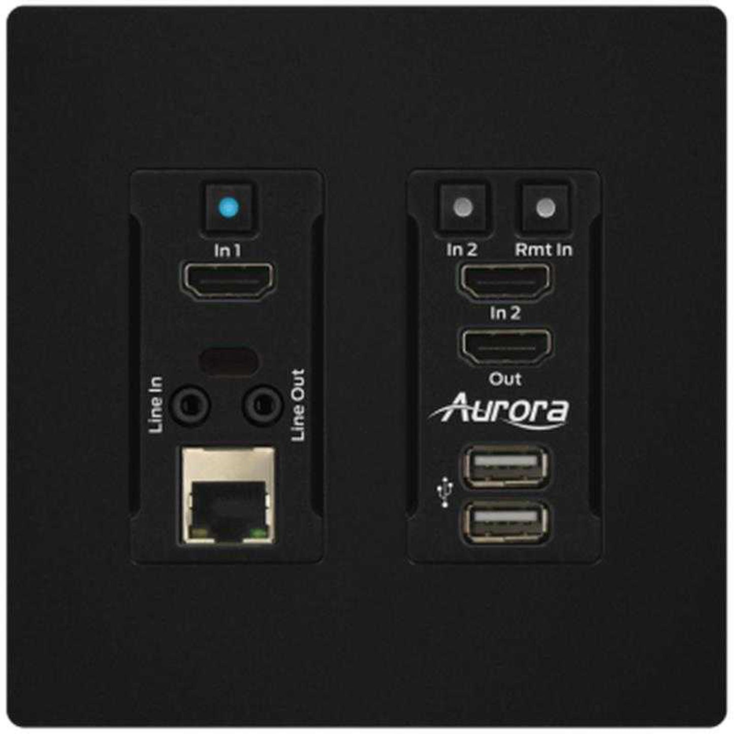 Aurora HT-TX1-WP2-B 2 Input 4K60 HDBaseT??2.0 Transmitter Wall Plate 330ft (Black)