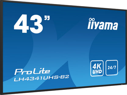 iiyama ProLite LH4341UHS-B2 43" Professional Digital Signage display with 4K UHD resolution and 24/7 operating time