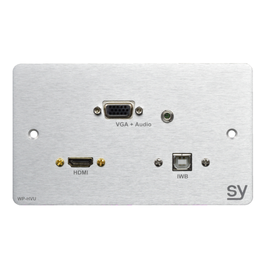 SY WP-HVU-BA HDMI VGA USB B Wall Input Plate UK Double Gang Brushed Aluminium