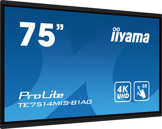 Iiyama ProLite TE7514MIS-B1AG 75" PureTouch-IR+ Touch Screen 4K 24/7 Large Format Display with Android, Wifi & USB-C