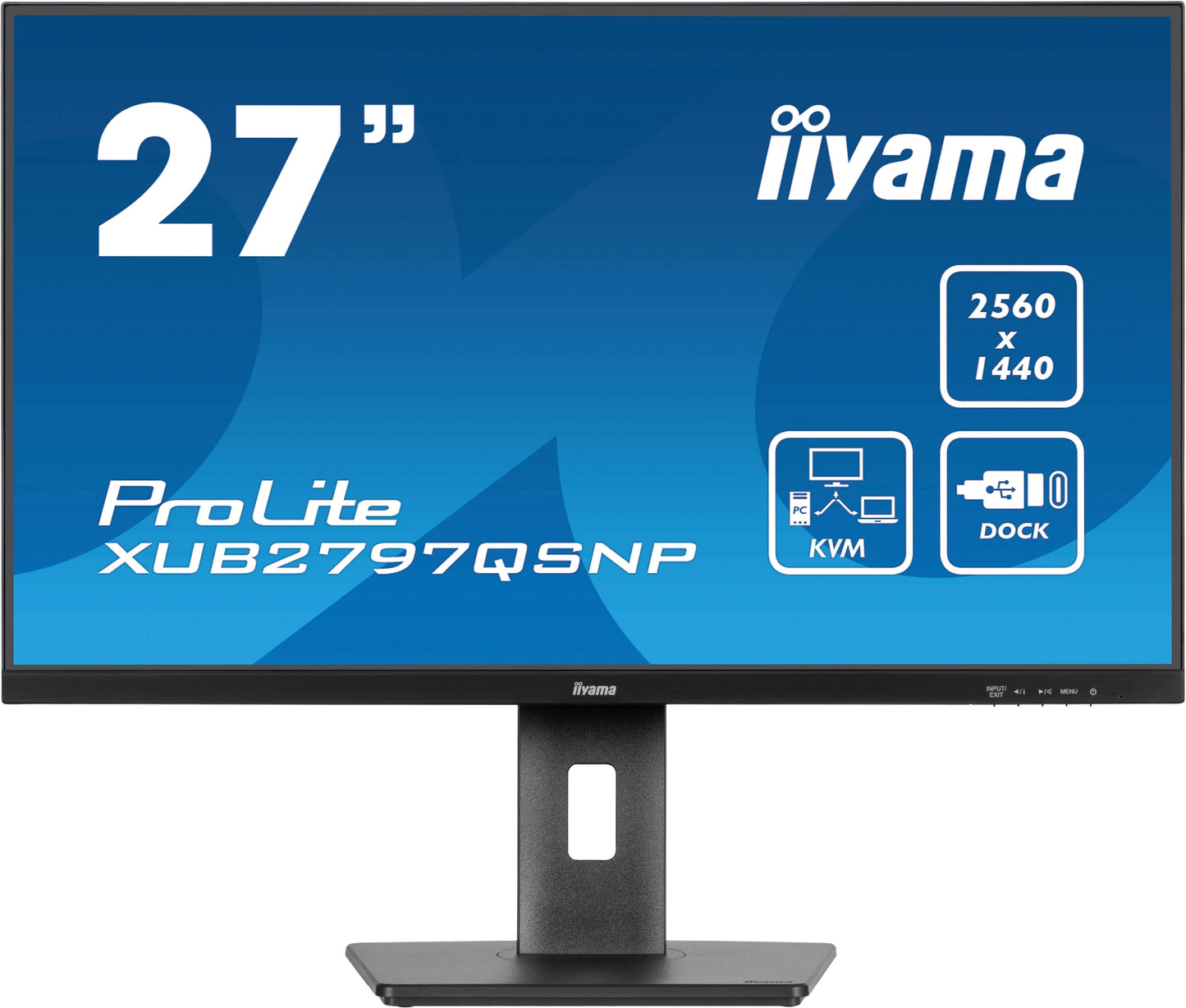 iiyama ProLite XUB2797QSNP-B1 27’’ WQHD IPS Monitor with RJ45 (LAN), KVM Switch & USB-C Dock (96W Power Delivery)