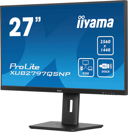 iiyama ProLite XUB2797QSNP-B1 27’’ WQHD IPS Monitor with RJ45 (LAN), KVM Switch & USB-C Dock (96W Power Delivery)