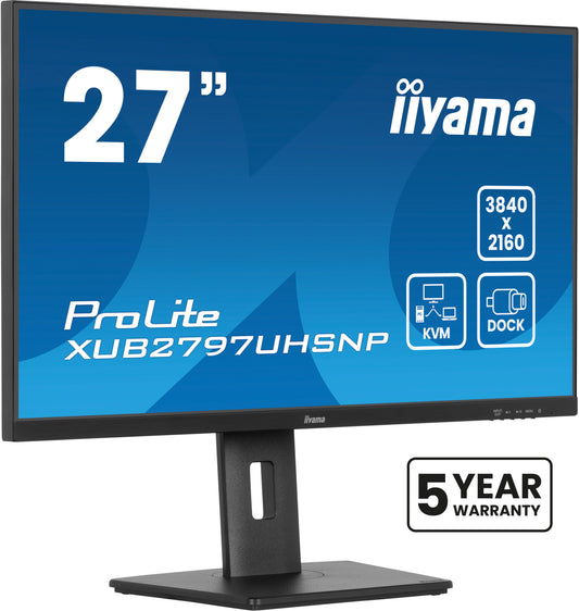 iiyama ProLite XUB2797UHSNP-B1 27" 4K IPS Desktop Monitor with USB-C (96W PD), KVM Switch, and RJ45