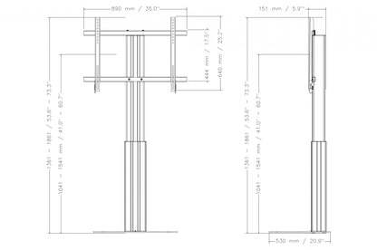 Conen CCELW-AFP Height Adjustable Monitor And Tv Wall Mount, Lite Series With 50 Cm Of Vertical Travel Column Silver Anodized