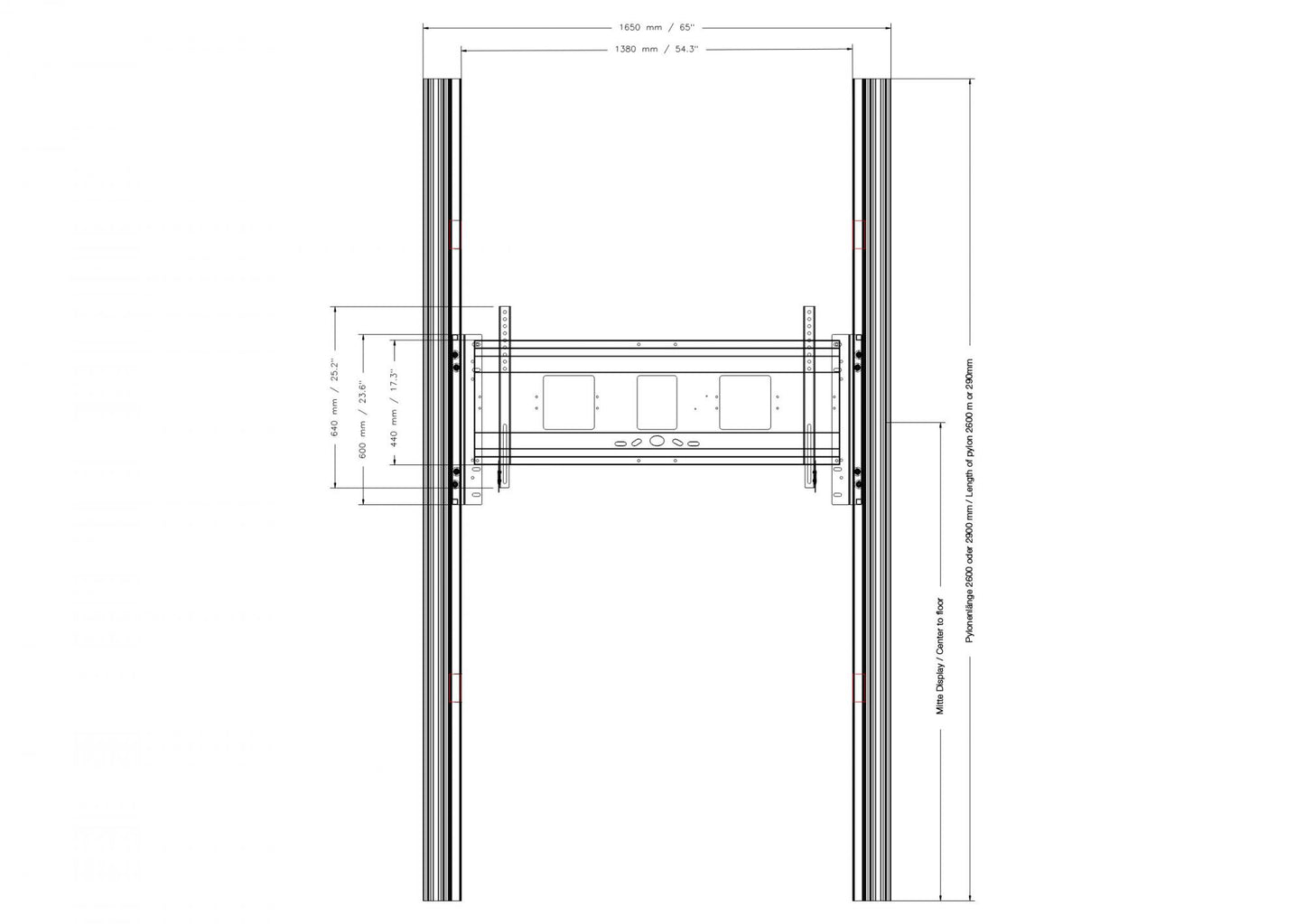 Conen PYF1-IFPD-W Wall Mounted 2 Pylon Sliding System For Displays From 65-86" Manually Height-adjustable With Pulley And Counter Weight