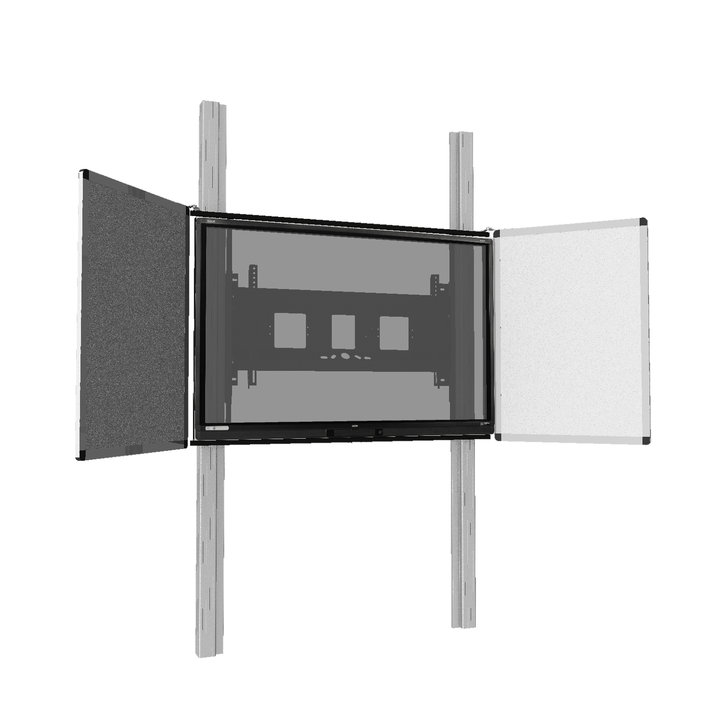 Conen PYFKL-IFPD-W Wall Mounted 2 Pylon Sliding System For Displays From 65-86" Manually Height-adjustable With Pulley And Counter Weight, With 2 Whiteboard Wings