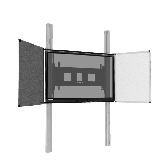 Conen PYFKL-IFPD-W Wall Mounted 2 Pylon Sliding System For Displays From 65-86" Manually Height-adjustable With Pulley And Counter Weight, With 2 Whiteboard Wings