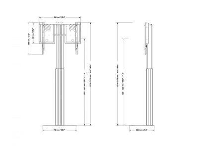 Conen RLI12090PK Height Adjustable Display And Monitor Stand, Lite Series With 90 Cm Of Vertical Travel Column Silver, Anti-collision, High Model, Floor Plate