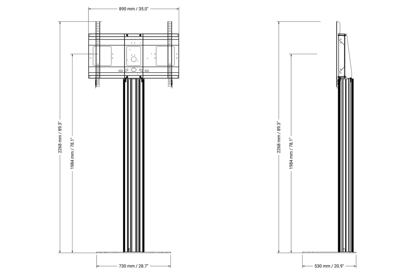 Conen SCETANHVP17 Monitor Stand And Monitor Wall Mount, Center Of Display 192 Cm Column Silver Anodized, Fixed Height, Floor Plate