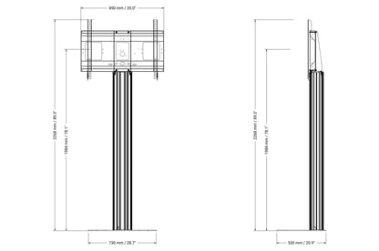 Conen SCETANHVP17 Monitor Stand And Monitor Wall Mount, Center Of Display 192 Cm Column Silver Anodized, Fixed Height, Floor Plate