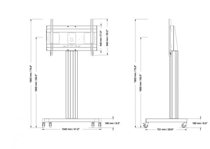 Conen SCETANHVV12 TV Cart, Monitor Cart With Display Mount, Center Of Display 160 Cm Column Silver Anodized, Fixed Height, V-stand