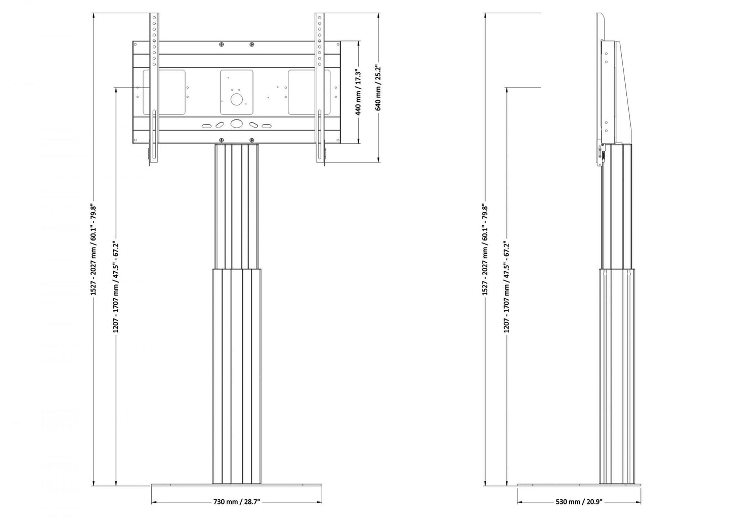 Conen SCETAPB Motorized Display Stand With 50 Cm Of Vertical Travel Column Black Anodized, Center Of Display 121- 171 Cm, Floor Plate