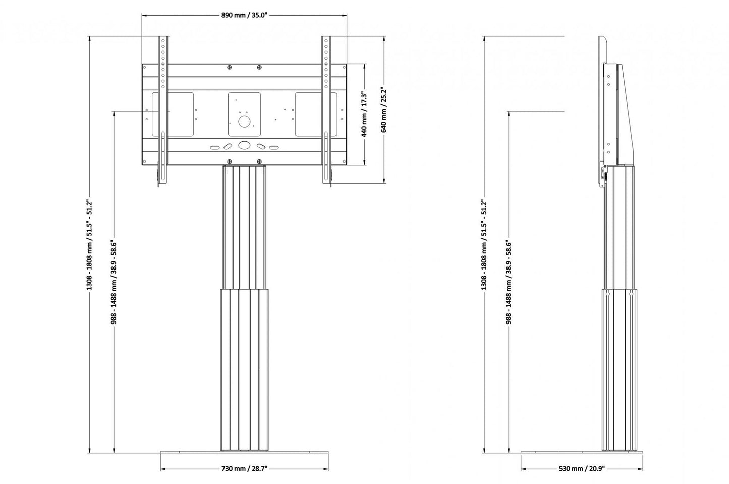 Conen SCETAPLB Motorized Display Stand With 50 Cm Of Vertical Travel Column Black Anodized, Center Of Display 98,8 - 148,8 Cm, Floor Plate