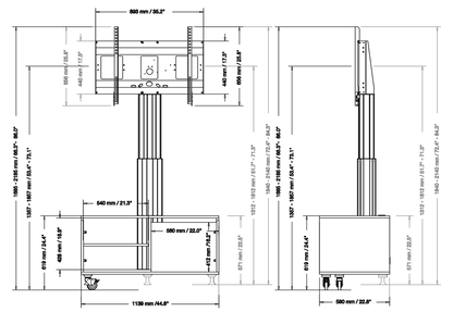 Conen SCETASBNA Mobile TV Cabinet With Electrically Height Adjustment "Vsm Electric" With Connector Panel, Column Silver Anodized, 50 Cm Of Vertical Travel, Base Cabinet