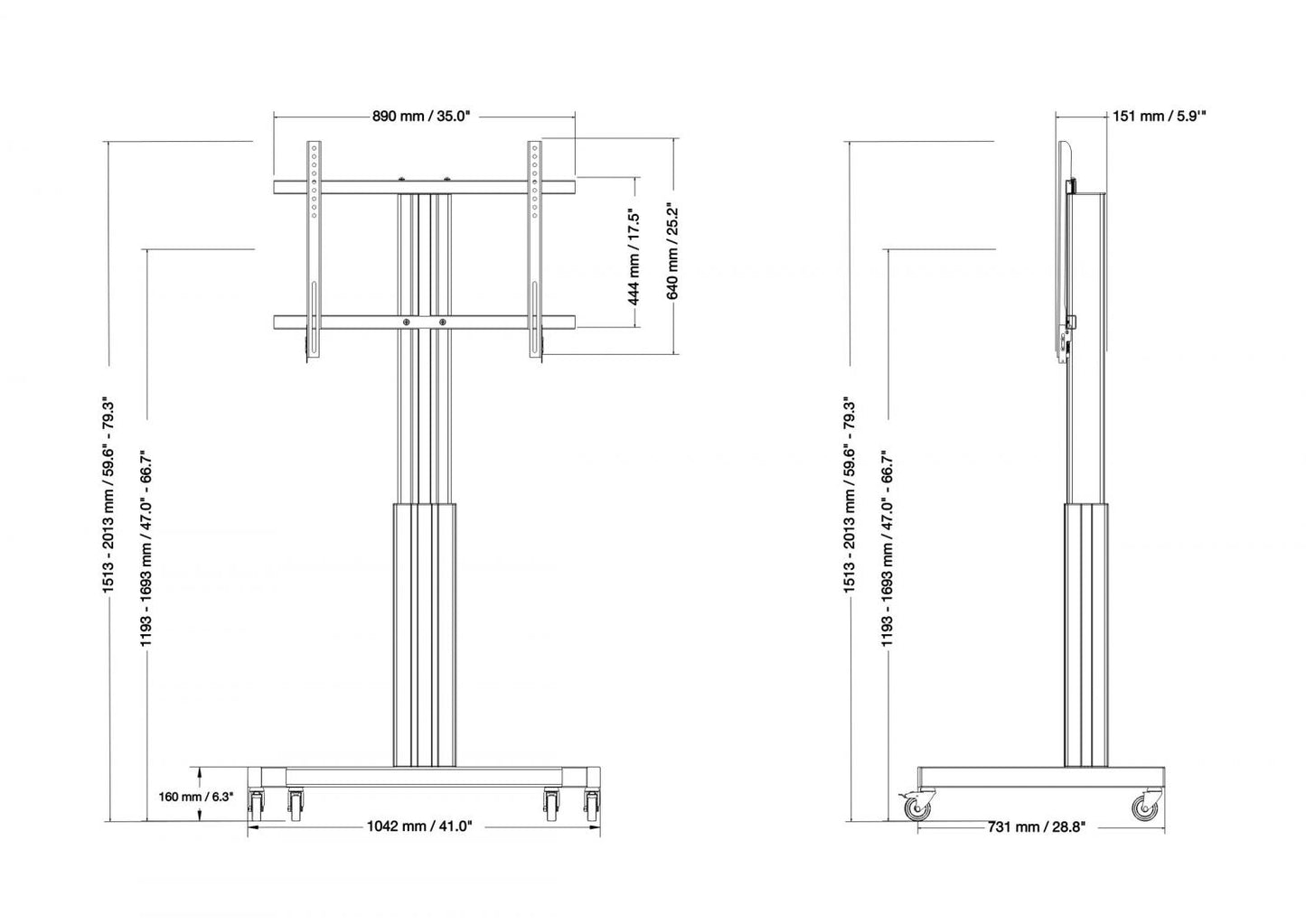 Conen SCETAVLIS Height Adjustable Mobile Tv And Silver Monitor Stand, Lite Series With 50 Cm Of Vertical Travel Column Silver Anodized