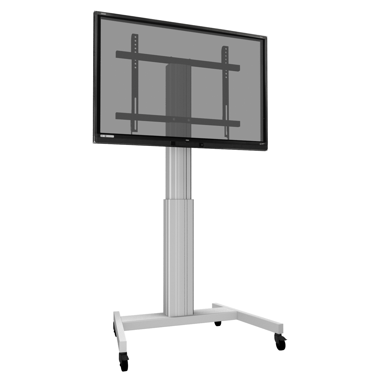 Conen SCETAVLIS Height Adjustable Mobile Tv And Silver Monitor Stand, Lite Series With 50 Cm Of Vertical Travel Column Silver Anodized