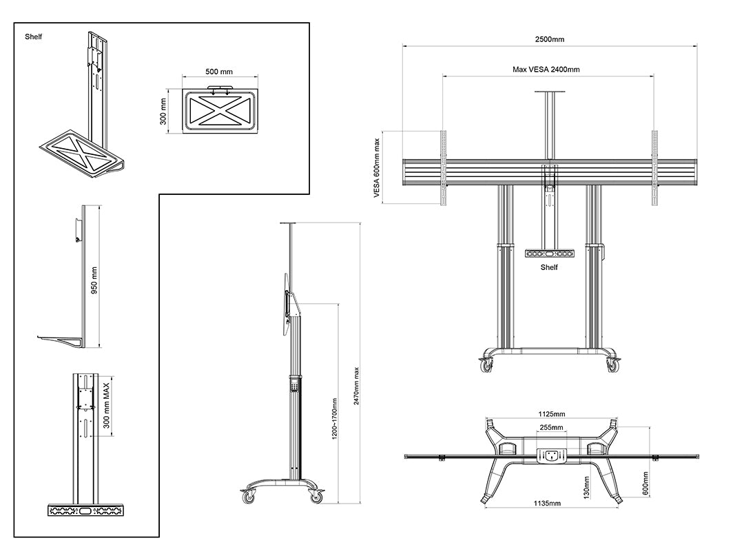 Multibrackets M Motorized Public Floorstand Wide VESA 2400 x 600