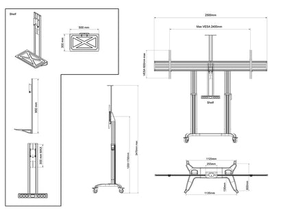 Multibrackets M Motorized Public Floorstand Wide VESA 2400 x 600