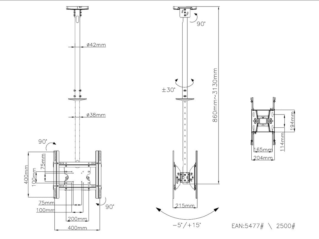 Multibrackets M Public Ceilingmount Medium Back to Back Black 3000