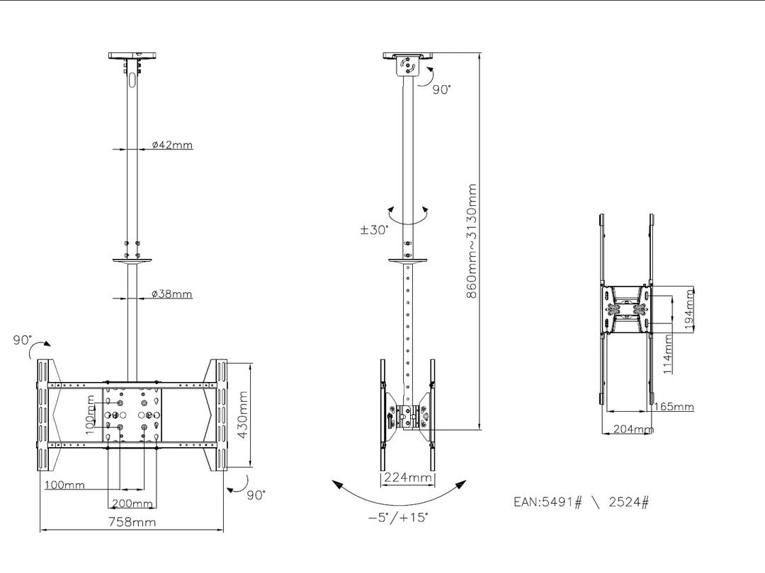 Multibrackets M Public Ceilingmount Large Back to Back Black 3000