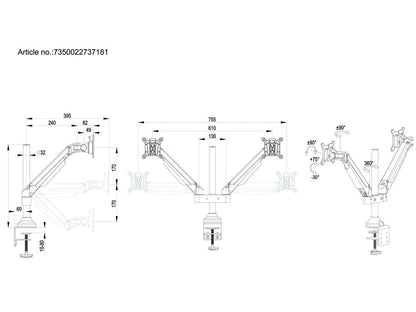 Multibrackets M VESA Gas Lift Arm Dual White