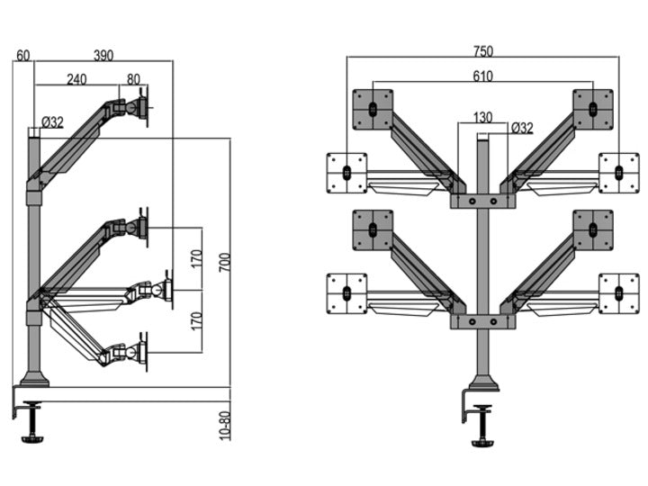 Multibrackets M VESA Gas Lift Arm Quad Silver