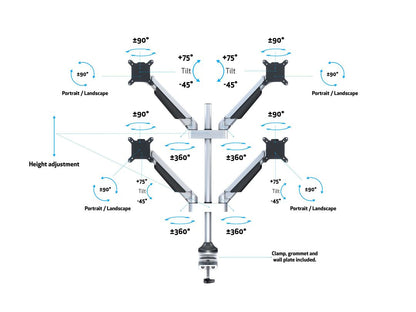 Multibrackets M VESA Gas Lift Arm Quad Silver