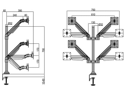 Multibrackets M VESA Gas Lift Arm Quad Black