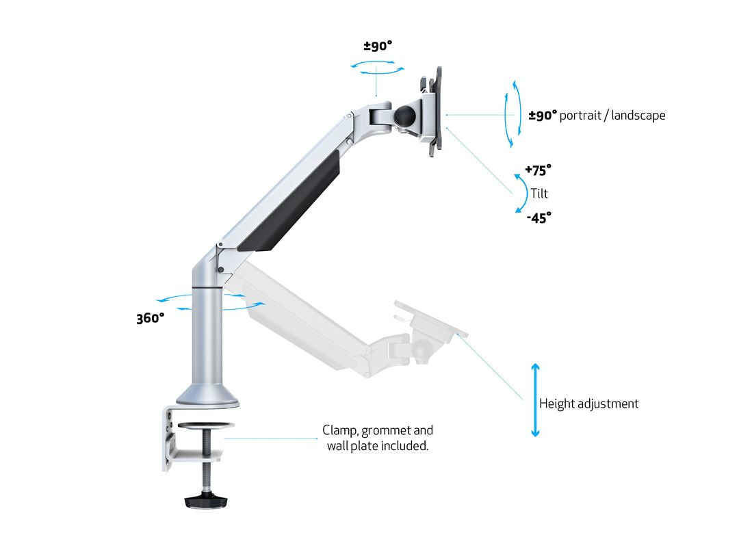 Multibrackets M VESA Gas Lift Arm Desk or Wall Basic Silver