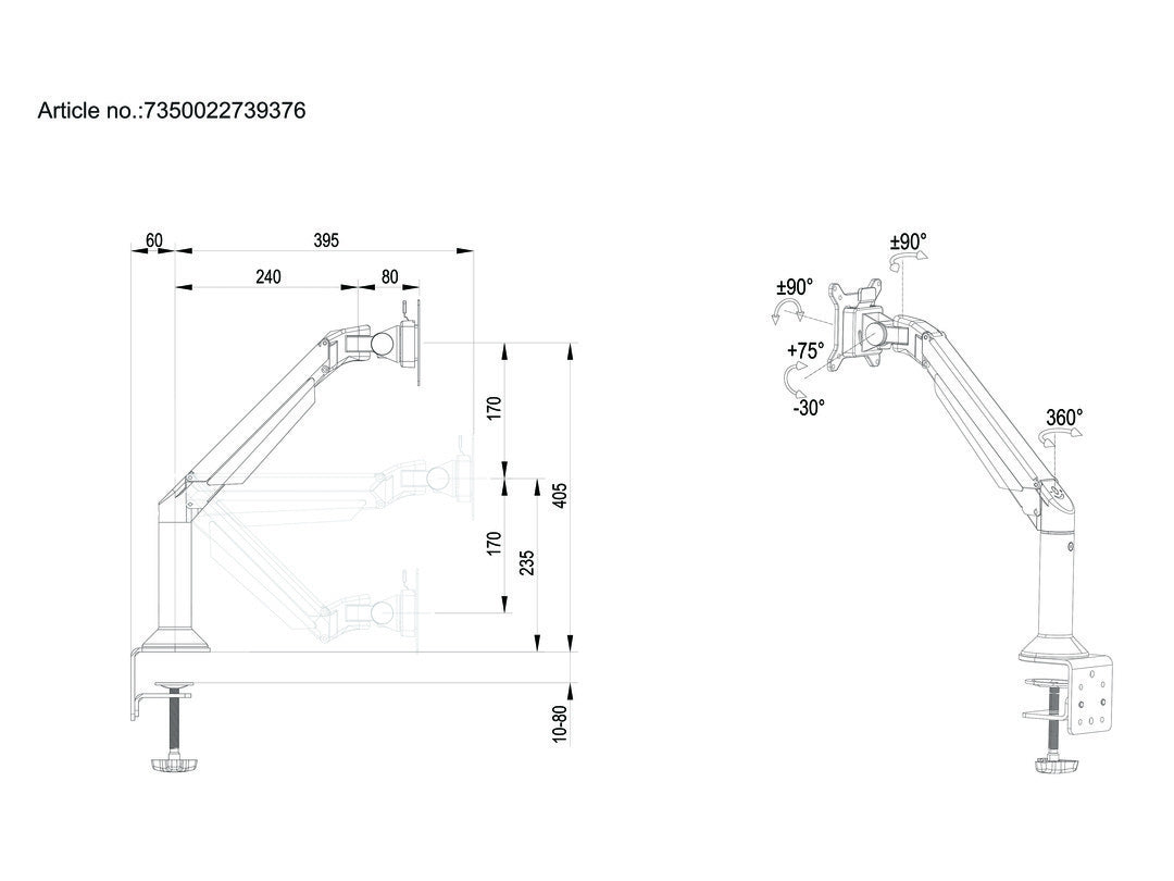 Multibrackets M VESA Gas Lift Arm Desk or Wall Basic Silver