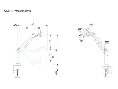 Multibrackets M VESA Gas Lift Arm Desk or Wall Basic Silver