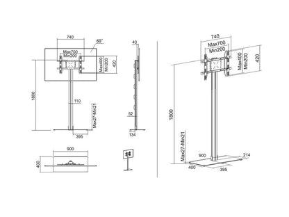 Multibrackets M Display Stand 180 Single Silver w. Floorbase