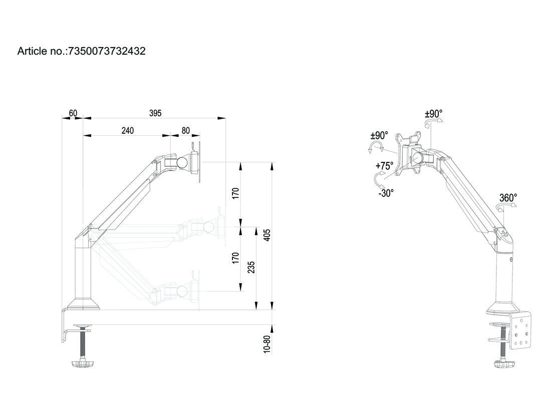 Multibrackets M VESA Gas Lift Arm Desk or Wall Basic Black HD