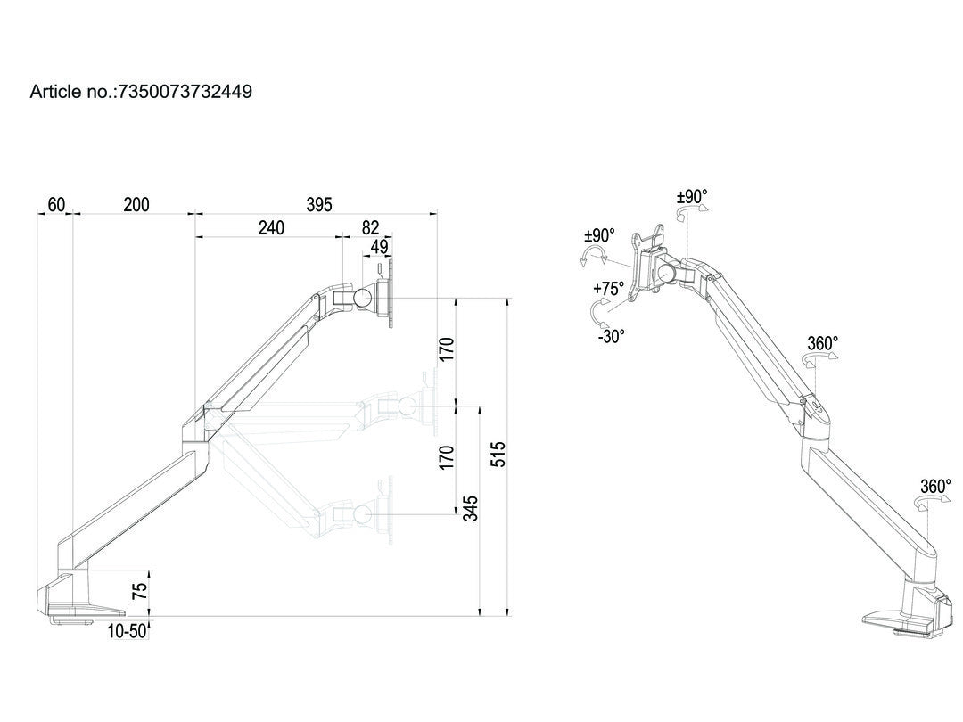 Multibrackets M VESA Gas Lift Arm Single Black HD