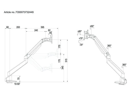 Multibrackets M VESA Gas Lift Arm Single Black HD