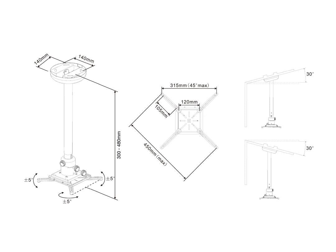 Multibrackets M Universal Projector Ceiling Mount 300-480 with Finetune