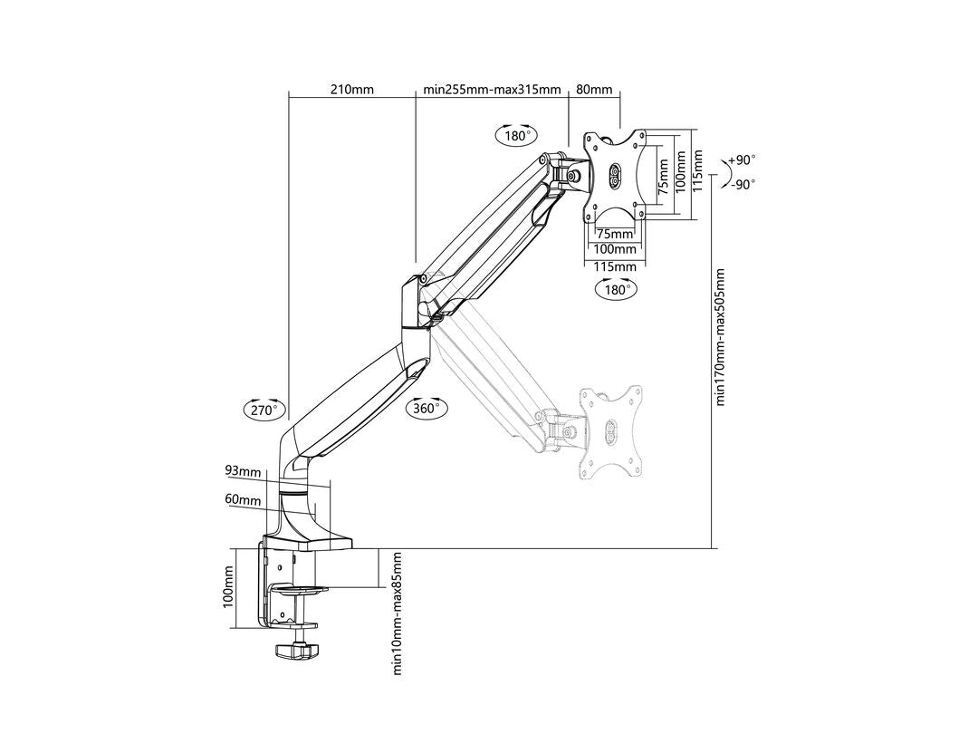 Multibrackets M Deskmount Gas Spring Single Black