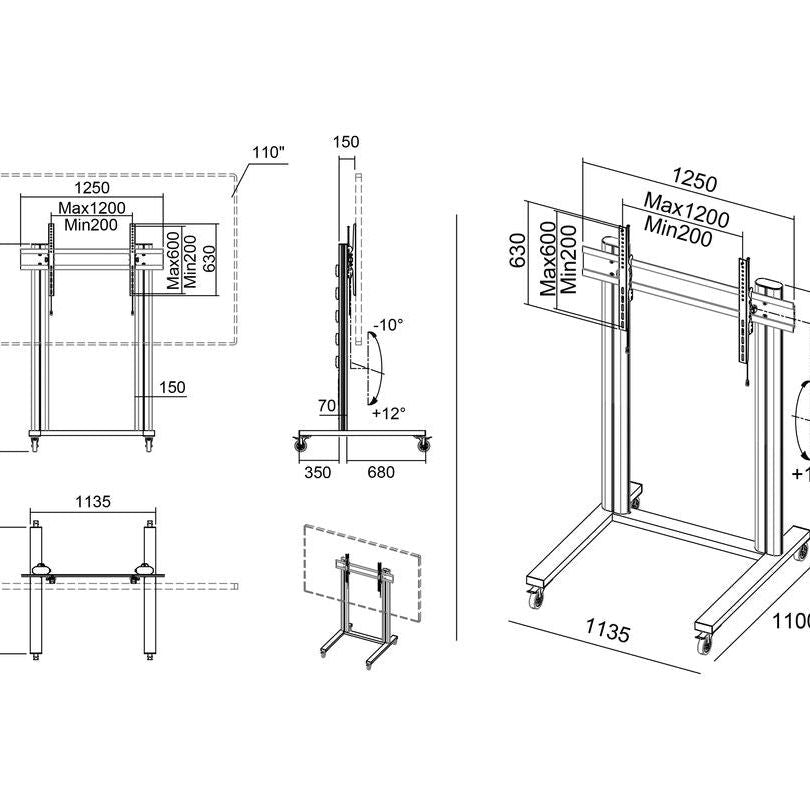 Multibrackets M Public Display Stand 180 Dual Pillar Wheelbase Black