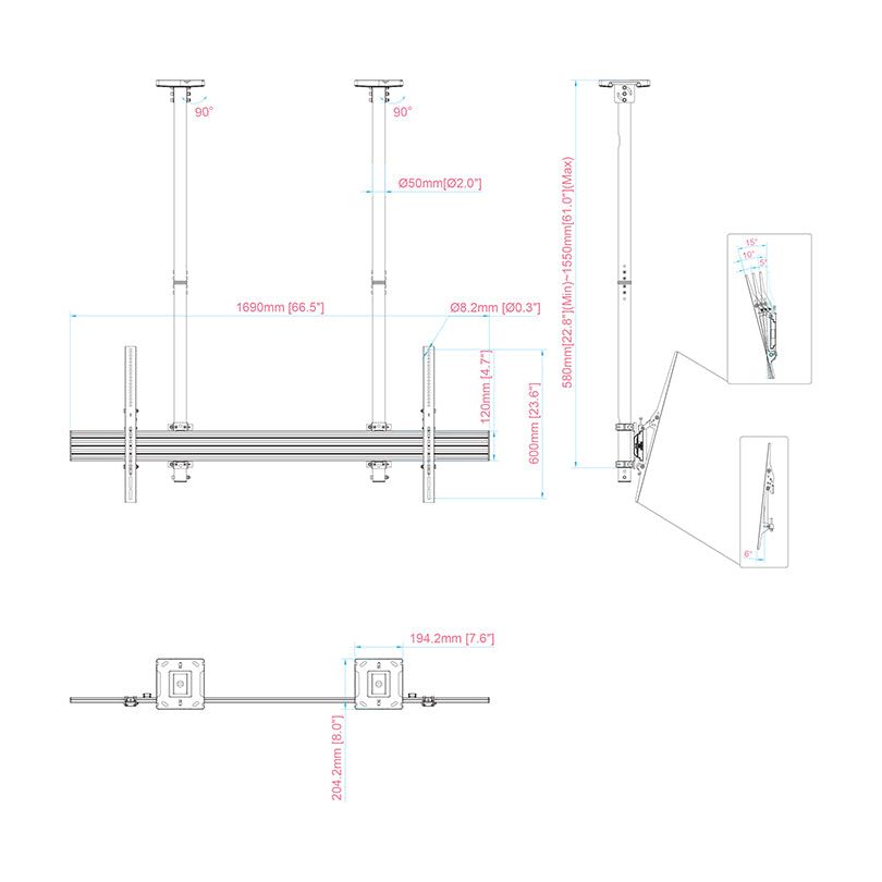 Multibrackets M Ceiling Mount Pro Tilt Mount for iiyama 105" & LG 110" Displays in Black