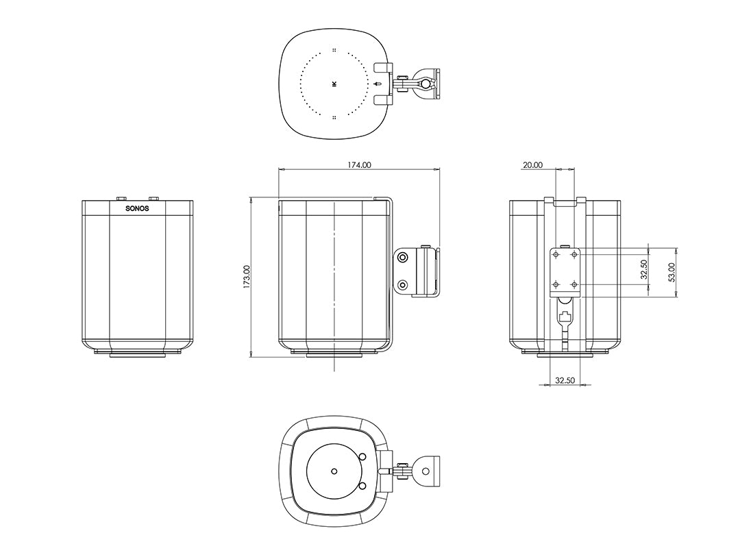 Multibrackets M Sonos S1/P1 Wall Mount Flex - Single White