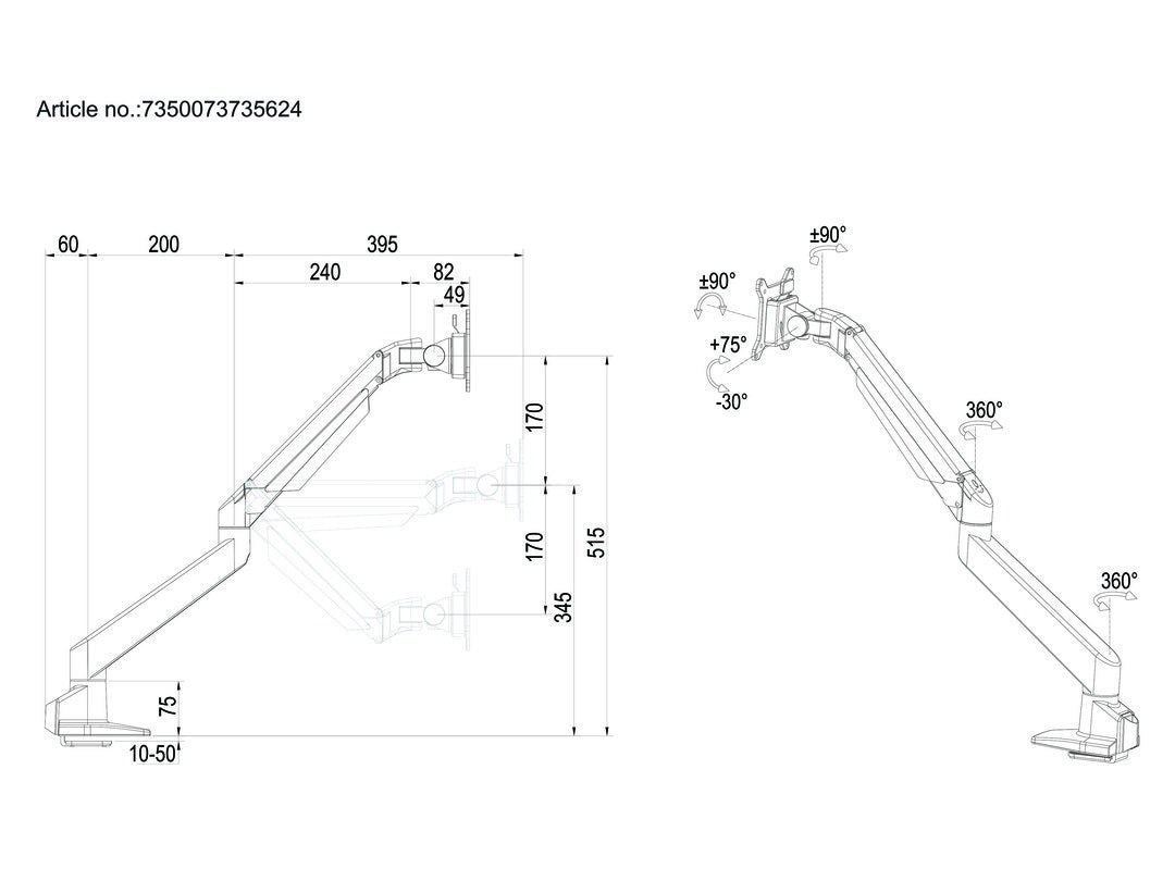 Multibrackets M VESA Gas Lift Arm Single Silver HD