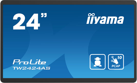 iiyama TW2424AS-B1 Signage Display Digital signage flat panel 60.5 cm (23.8") Wi-Fi 250 cd/m² 4K Ultra HD Black Touchscreen Built-in processor Android 24/7