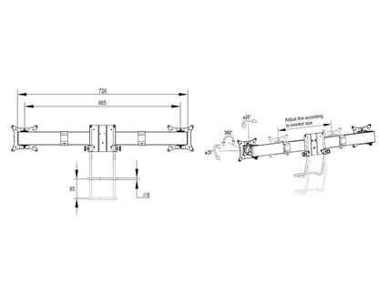 Multibrackets M VESA Gas Lift Arm Single Black HD w. Duo Crossbar