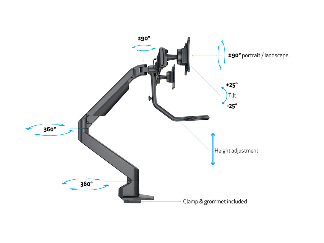 Multibrackets M VESA Gas Lift Arm w. Duo Crossbar 2 Black