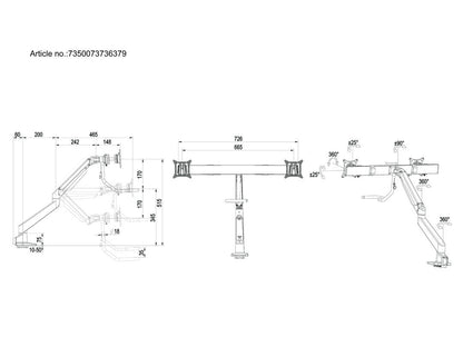 Multibrackets M VESA Gas Lift Arm w. Duo Crossbar 2 White