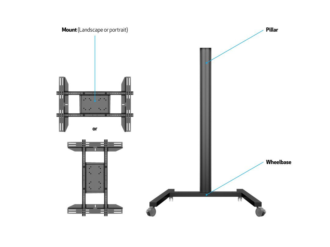 Multibrackets M Display Stand 180 Entry Level 180cm Trolley AV Cart Black