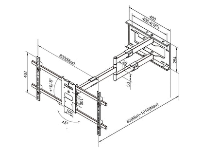 Multibrackets M Universal Long Reach Arm 1010mm HD, Single