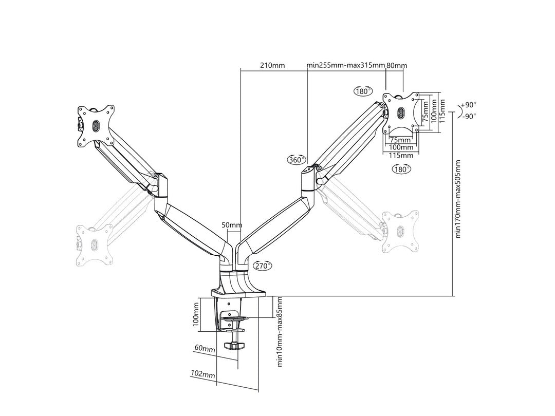 Multibrackets M Deskmount Gas Spring Dual White